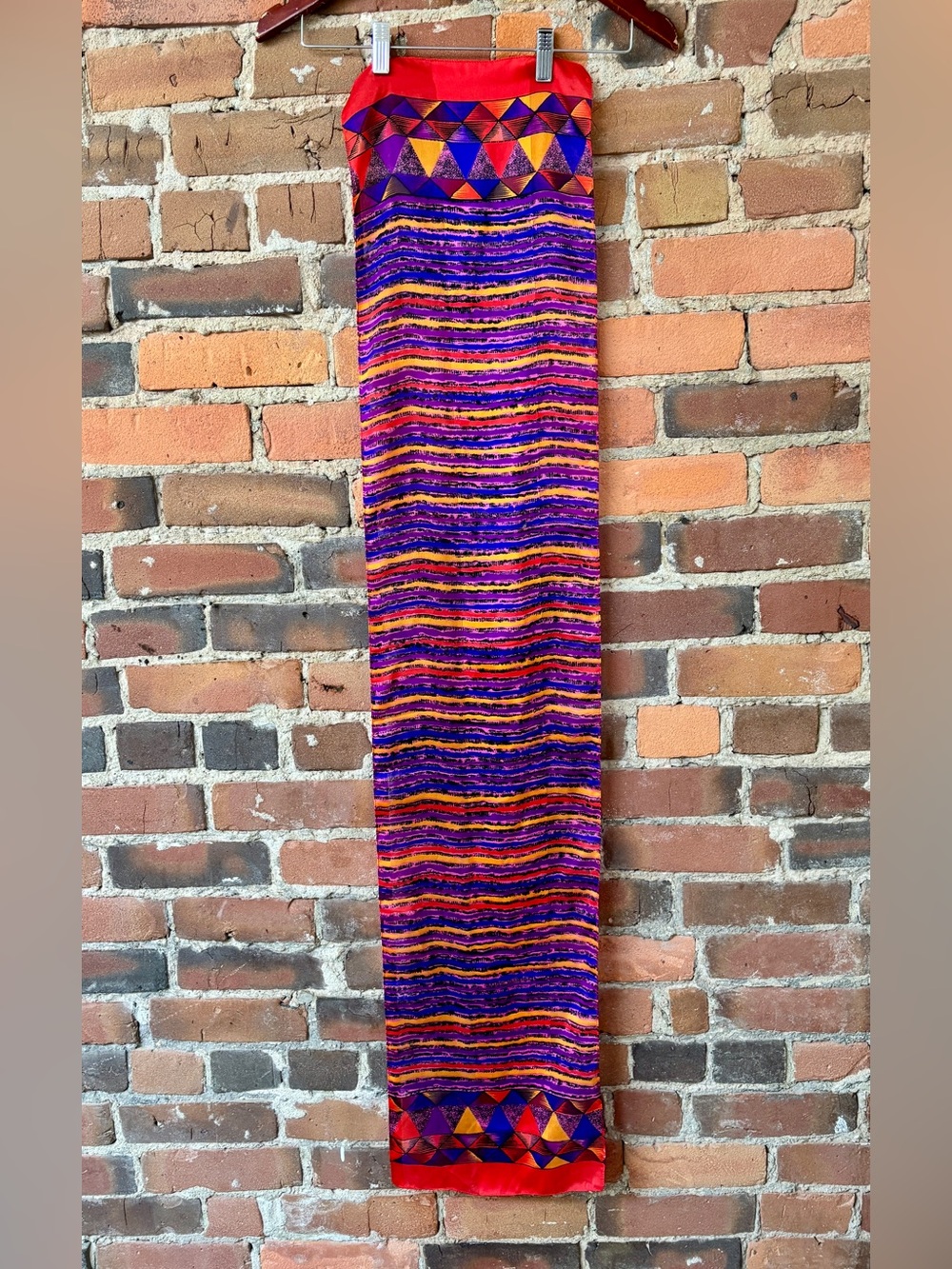Vibrant Geometric & Stripe Scarf in Red, Purple, Orange